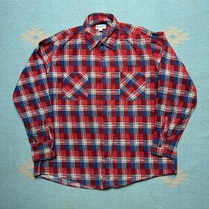 Vintage long sleeve flannel shirt brushed cotton soft plaid multicolor large